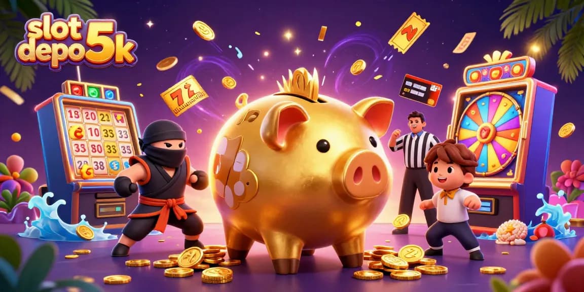 Experience thrilling gameplay with slot depo 5k as characters battle for jackpot wins in an exciting scene.