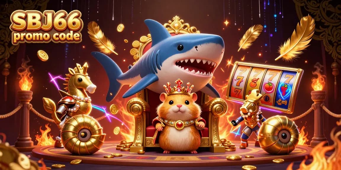Experience the thrill of gaming with SBJ66 promo code, featuring a golden hamster king and vibrant casino elements.