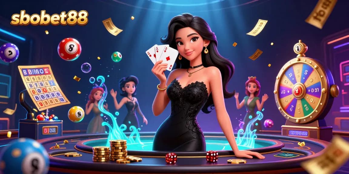 Simplify your sports betting experience with sbobet88, showcasing a game of chance amidst lively casino elements.
