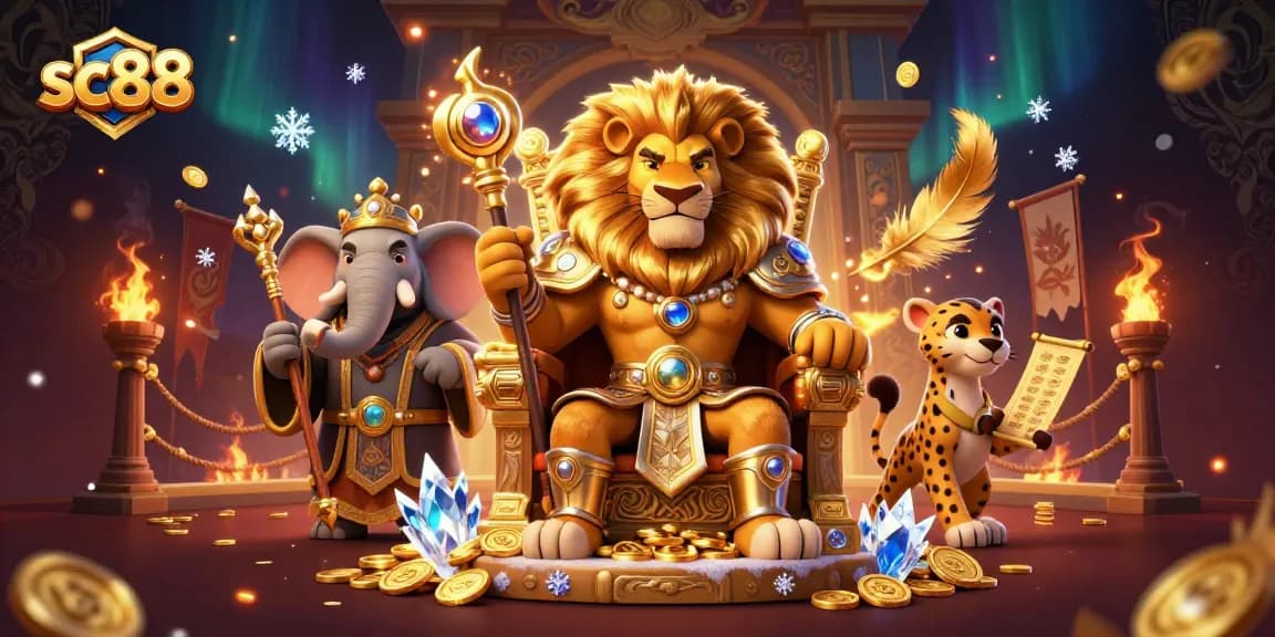 Experience thrilling gameplay at sc88 with a lion king overseeing vibrant casino elements.
