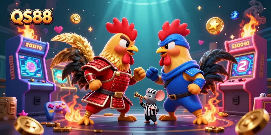 Engage in thrilling gameplay at QS88 featuring dynamic cockfighting and colorful casino elements.