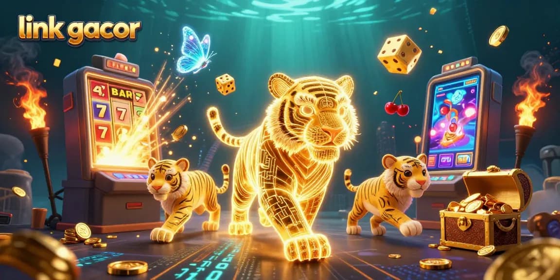 Experience the thrill of link gacor as the golden tiger and jackpot symbols burst into action in a dynamic casino landscape.
