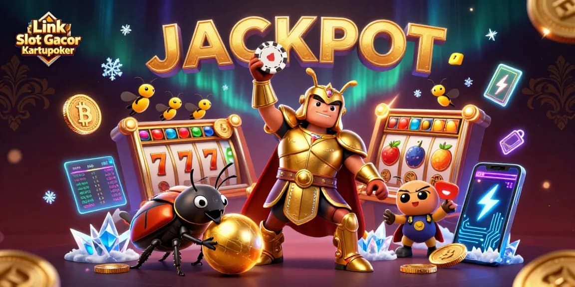 Spin big wins with Link Slot Gacor Kartupoker in a vibrant 3D casino illustration.