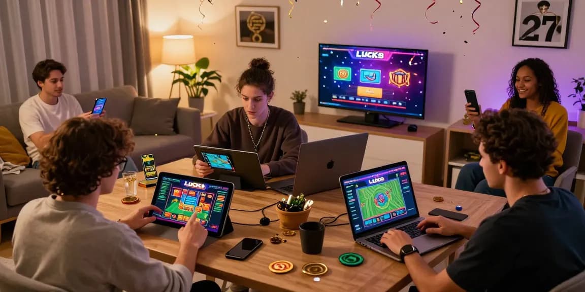 Diverse players engaging with LUCK8 online gambling games in vibrant home environments.