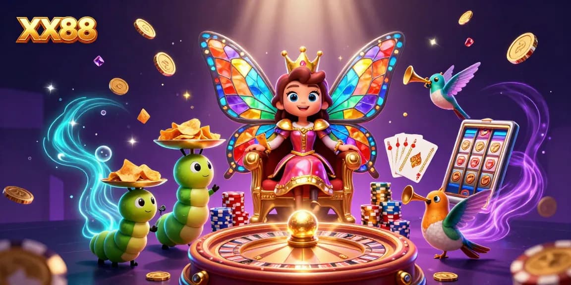 Experience winning at XX88 with a vibrant 3D casino scene filled with enchanting characters and dynamic gameplay elements.