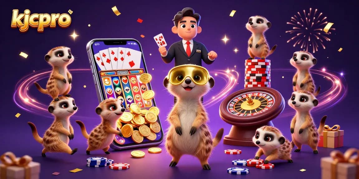 Experience the excitement of kjcpro with meerkats managing a lively casino, showcasing dynamic gaming elements.