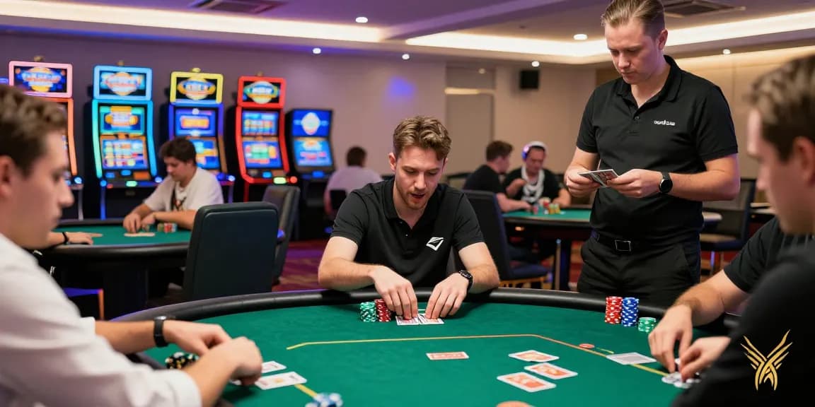 Dewapoker Live Jackpot highlights an exhilarating poker game with players at a casino table.
