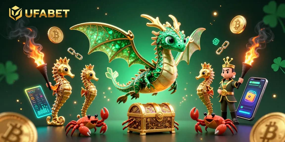 Experience thrilling action at UFABET with emerald sea dragon, glowing coins, and dynamic gaming elements.