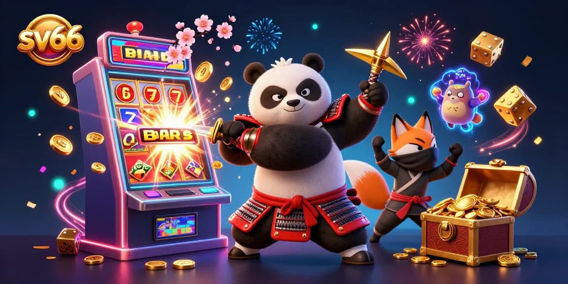 Spin the reels at sv66 with a dynamic casino scene showcasing thrilling game elements and characters.