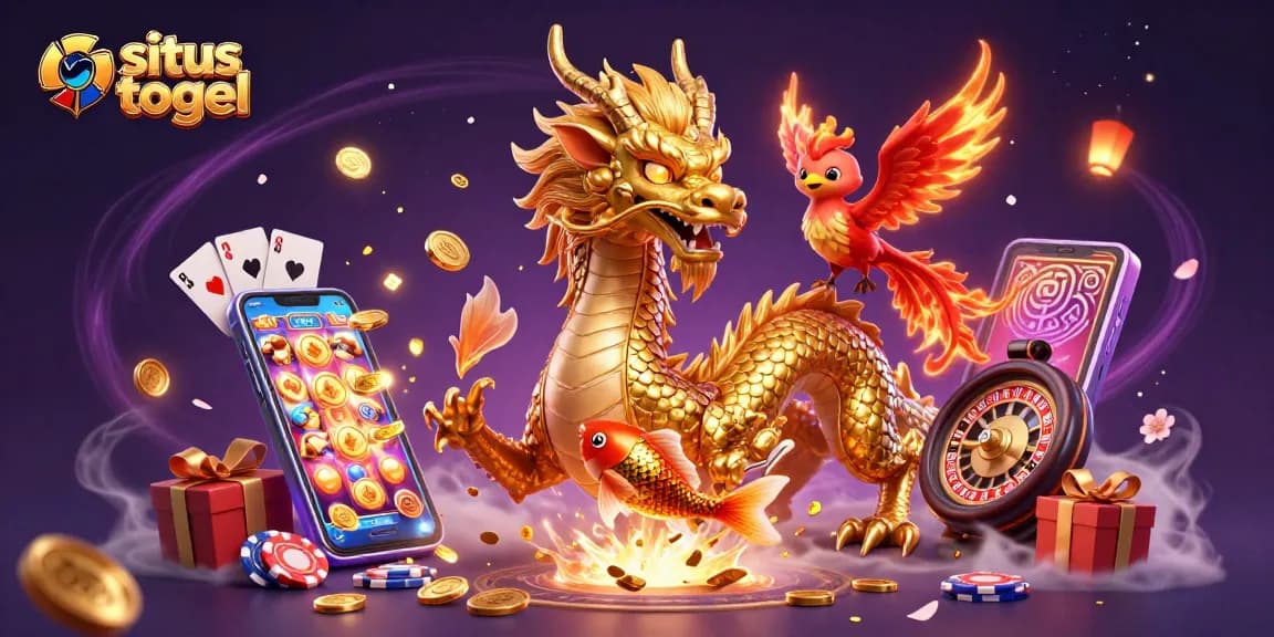Engage with the thrilling world of situs togel as a mighty golden dragon, phoenix, and koi soar through a dynamic casino scene