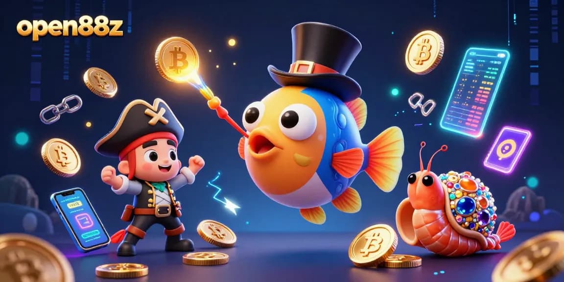 Engage in gaming excitement at open88z with neon-lit underwater treasures and interactive crypto elements.