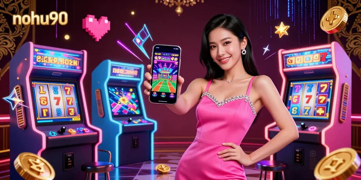 Engage with nohu90's live casino games featuring exciting slots and jackpots in this vibrant illustration.