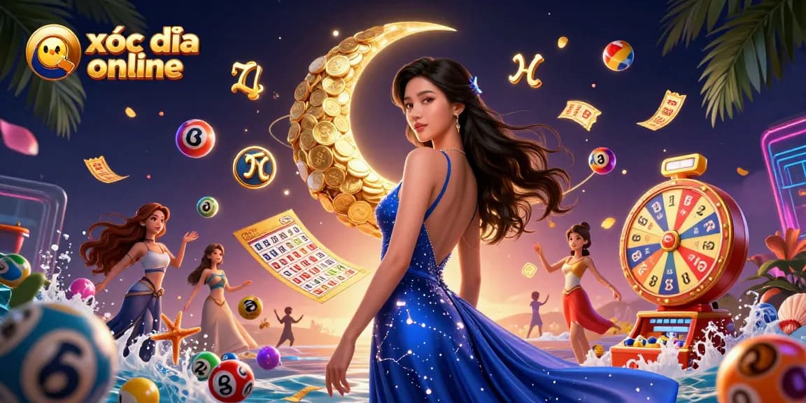 Engaging action in xóc đĩa online with vibrant lottery elements and a stunning Asian dealer.