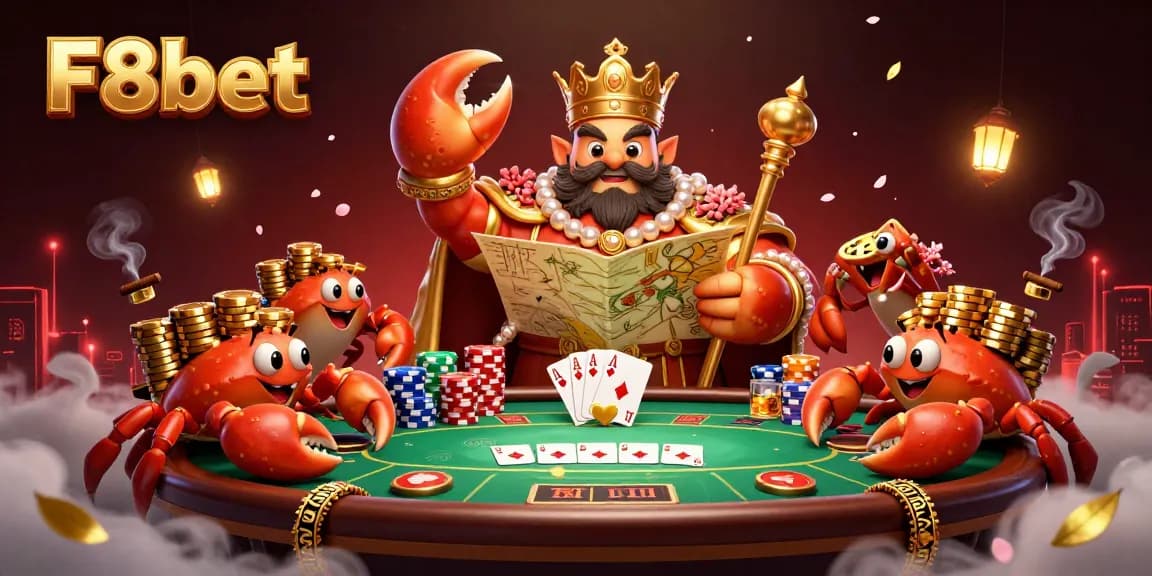 Experience F8bet's lively casino with captivating characters, colorful chips, and immersive atmosphere.