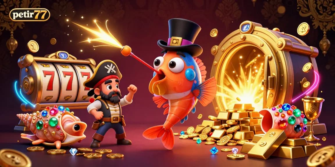 Spin the reels and win with petir777, a vibrant 3D casino underwater scene featuring engaging characters and sparkling treasures.