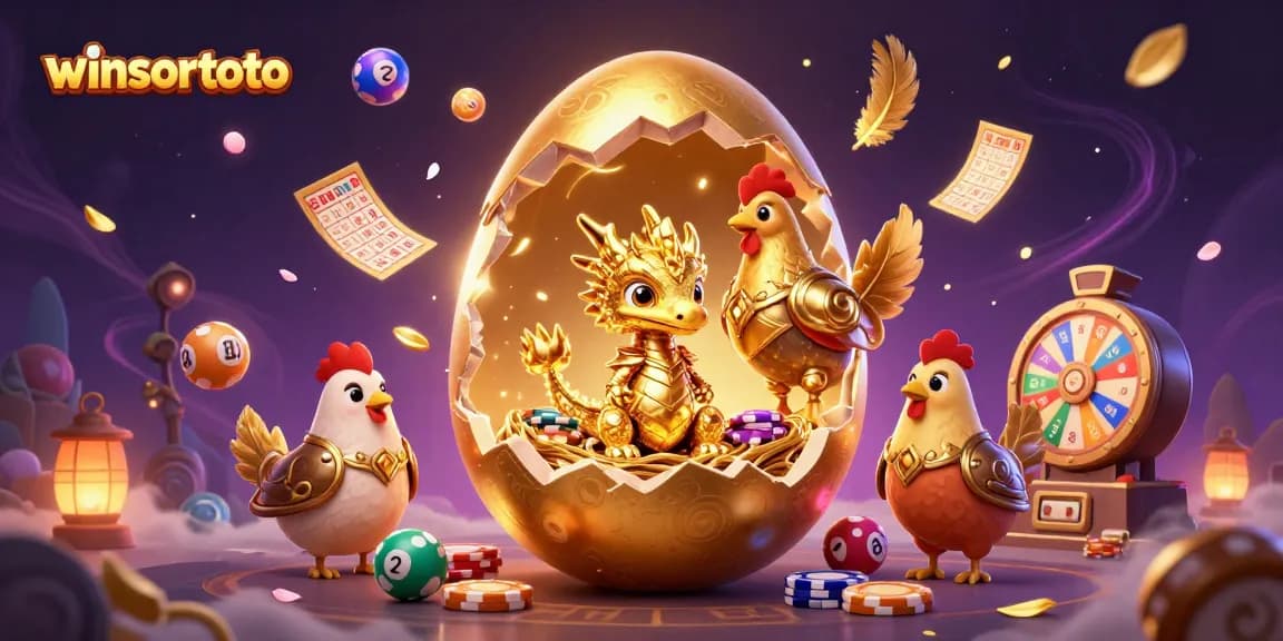 Win big with winsortoto and witness a golden dragon guarding poker chips amidst a vibrant casino scene.
