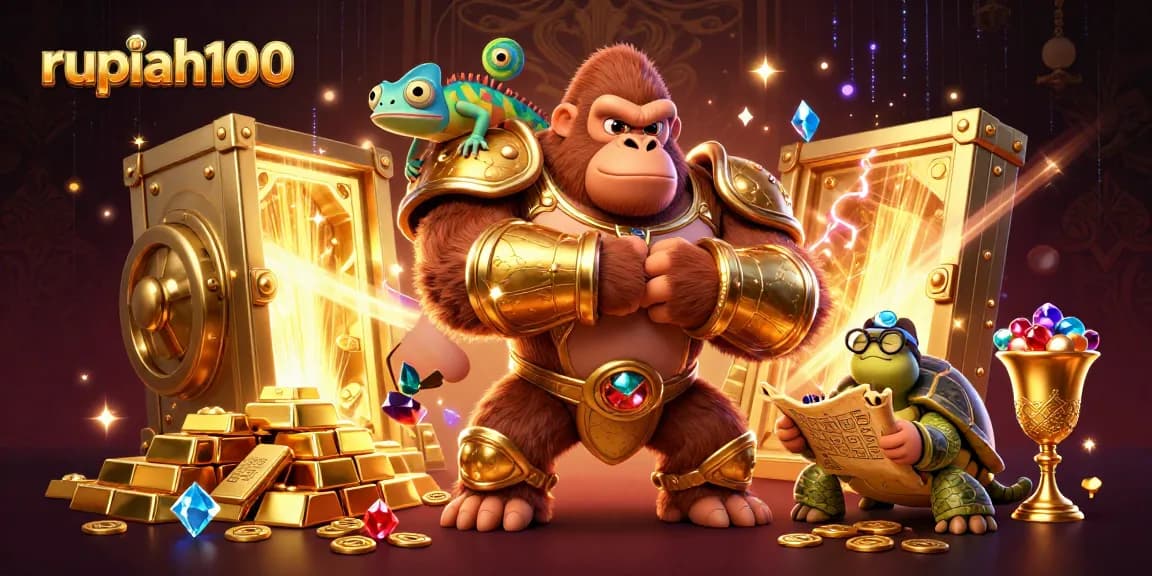 Experience thrilling action at rupiah100 casino with a gorilla king and colorful characters.