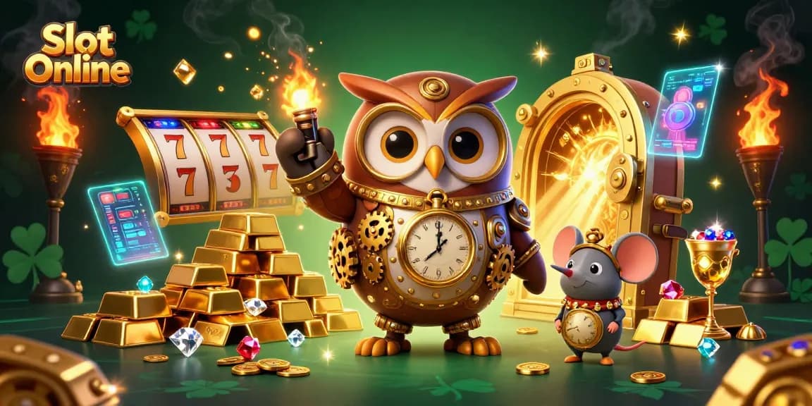 Win big with Slot Online in a vibrant 3D casino scene filled with treasures and action!