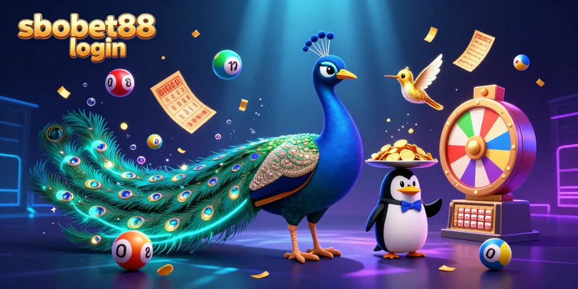 Experience sbobet88 login with a vibrant scene of games, colorful elements, and lively characters.