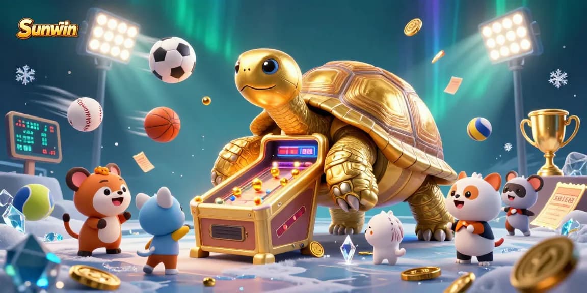 Experience the thrilling world of Sunwin with a colossal tortoise pinball machine in vibrant action.