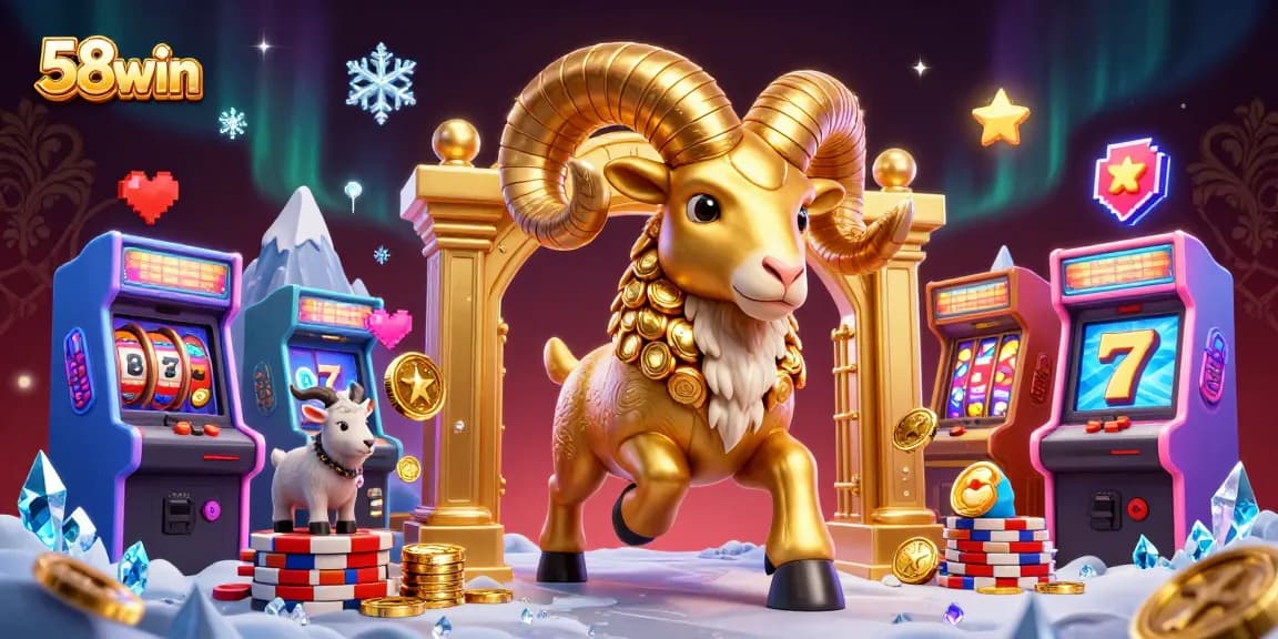 Experience the thrilling games at 58win featuring dynamic slot reels and golden icons.