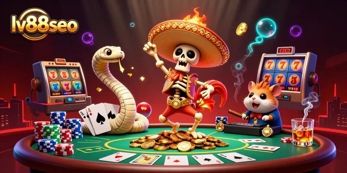 Experience the thrill of winning at lv88seo with vibrant casino elements and energetic characters.