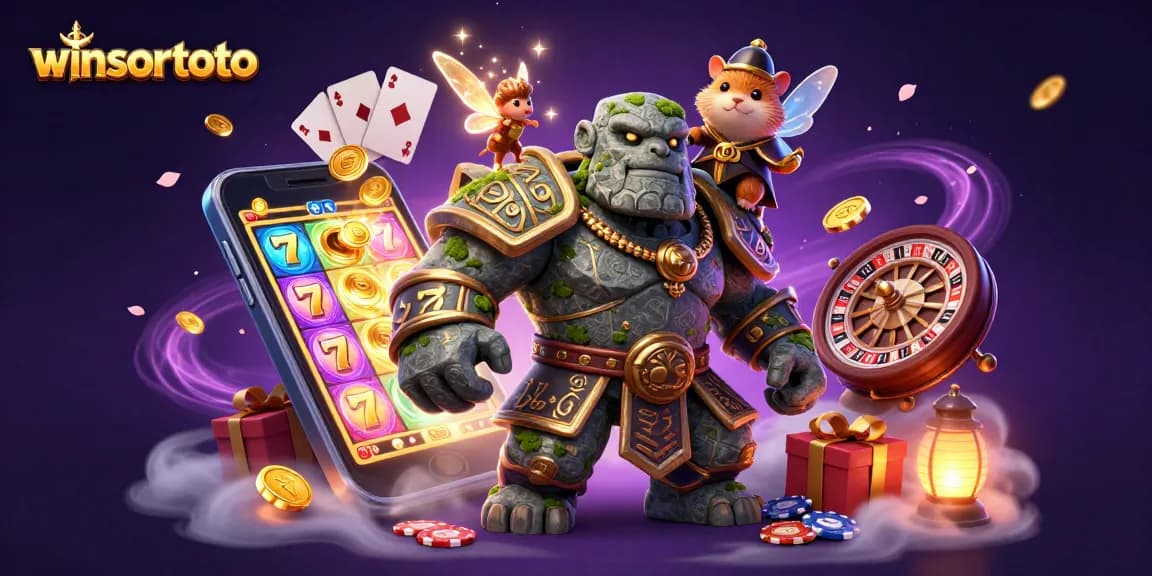 Engage with winsortoto in a vibrant casino scene featuring fantasy characters and winning elements.