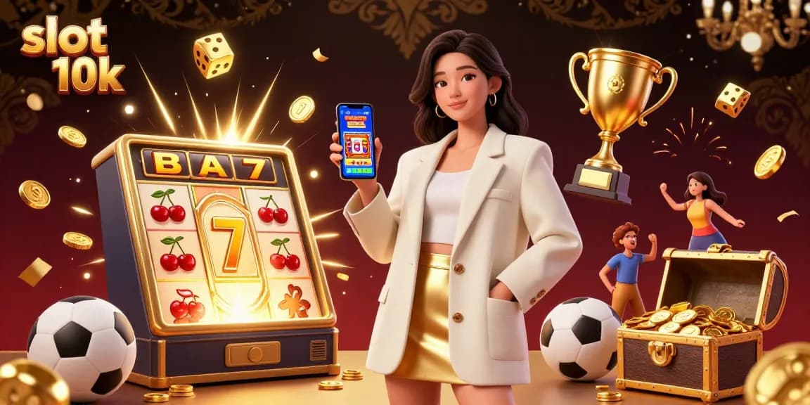 Win big with slot 10k in an exciting casino scene featuring dynamic game elements and vibrant energy.