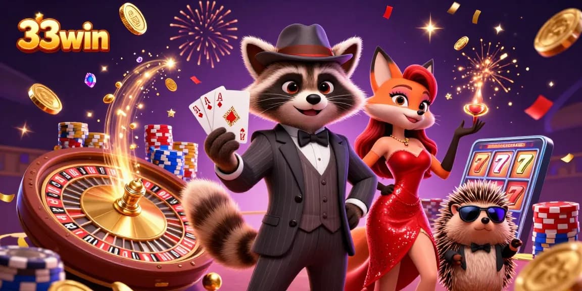Experience thrilling moments at 33win with charming characters and casino action elements.