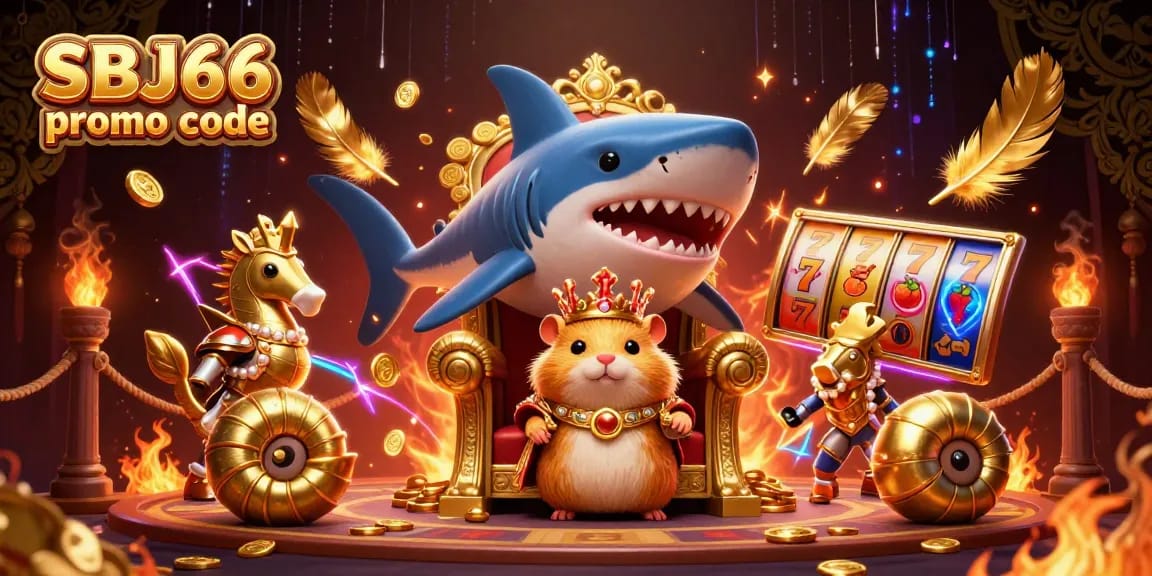 Experience the thrill of gaming with SBJ66 promo code, featuring a golden hamster king and vibrant casino elements.