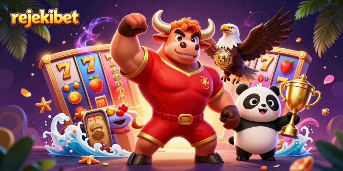 Experience winnings with rejekibet and vibrant slot game elements in this dynamic casino scene.