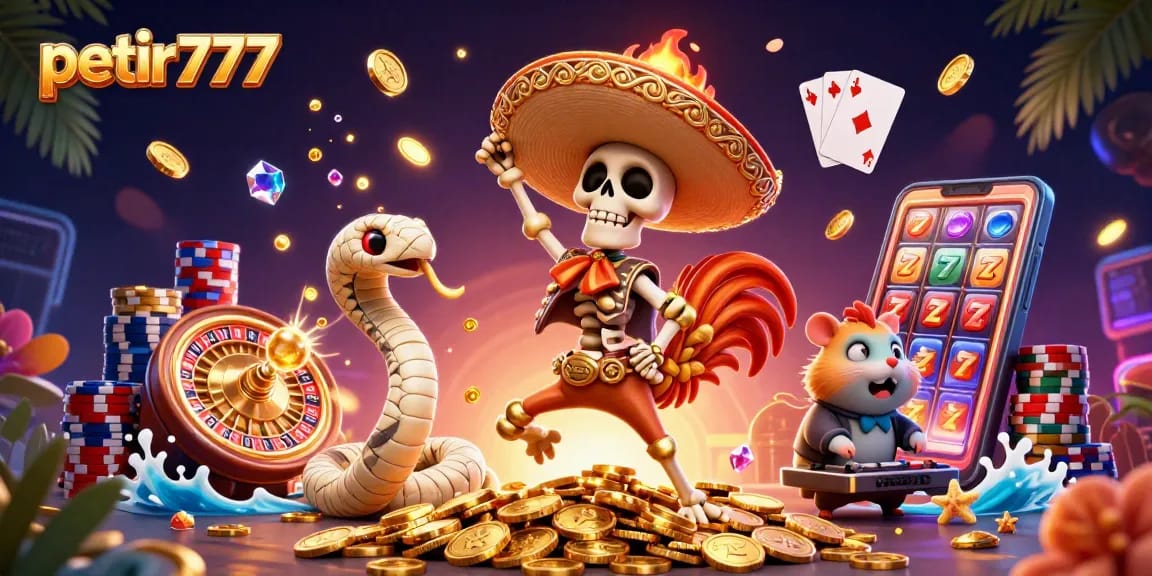 Engage in thrilling actions at petir777 with vibrant casino characters and dazzling golden elements.