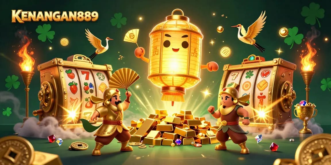 Experience thrilling wins at KENANGAN889 with golden treasures, vibrant symbols, and dynamic gaming elements.