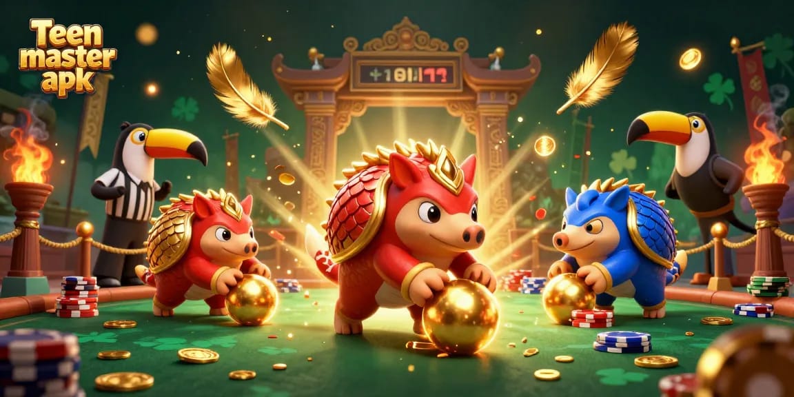 Engaging gameplay of Teen Patti Master APK with dynamic pangolins in a luxurious casino scene.