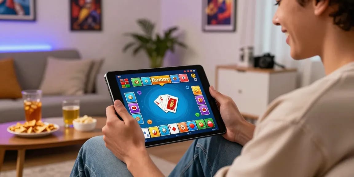 Download Card Rummy and enjoy vibrant gameplay featuring exciting card games and a cozy gaming setup.