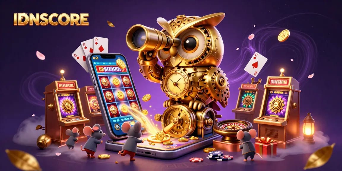 Experience thrilling gameplay at IDNSCORE with our vibrant casino illustration showcasing exciting slots and tournaments.