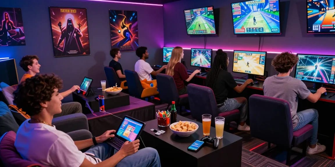 Win big while enjoying vibrant gaming with friends in a dynamic lounge.