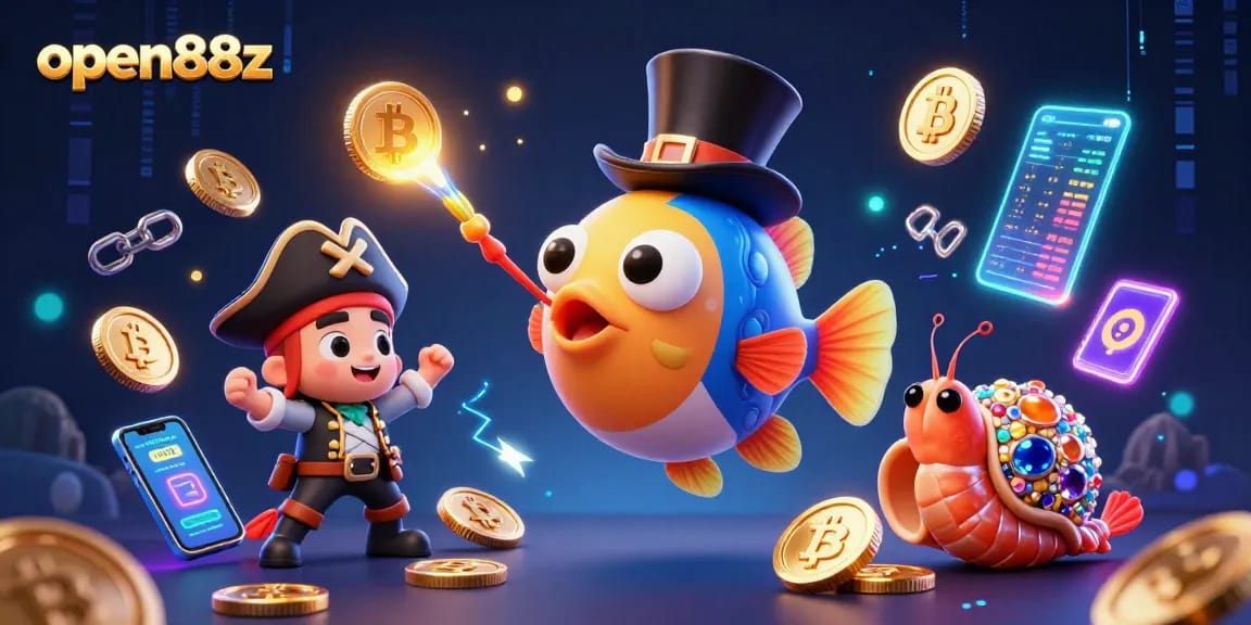 Engage in gaming excitement at open88z with neon-lit underwater treasures and interactive crypto elements.