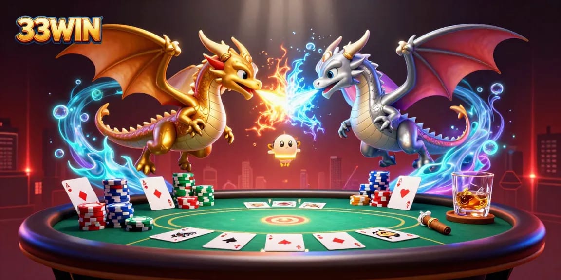 Experience thrilling gameplay at 33WIN with magical dragons amidst poker excitement.