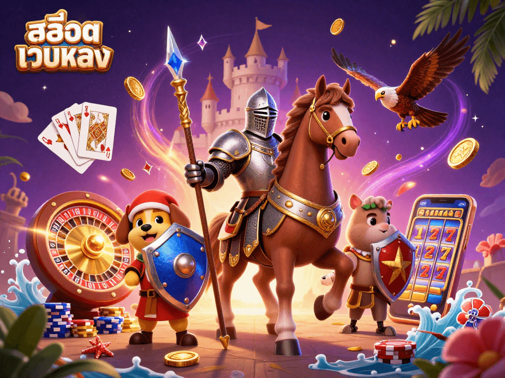 Spin reels at สล็อตเว็บตรง while enjoying an epic fantasy scene with vibrant characters.
