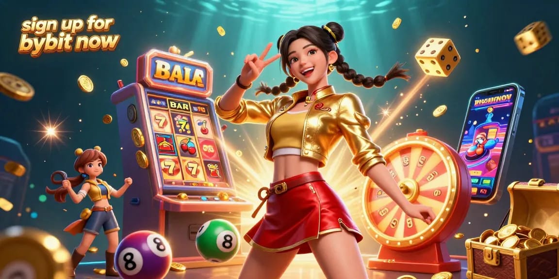 Sign up for Bybit now and win exciting casino rewards with colorful characters and gaming elements.