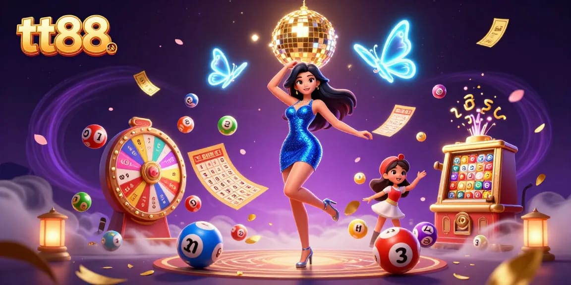 Experience thrilling gameplay at tt88 with a glamorous casino scene featuring exciting lottery elements.