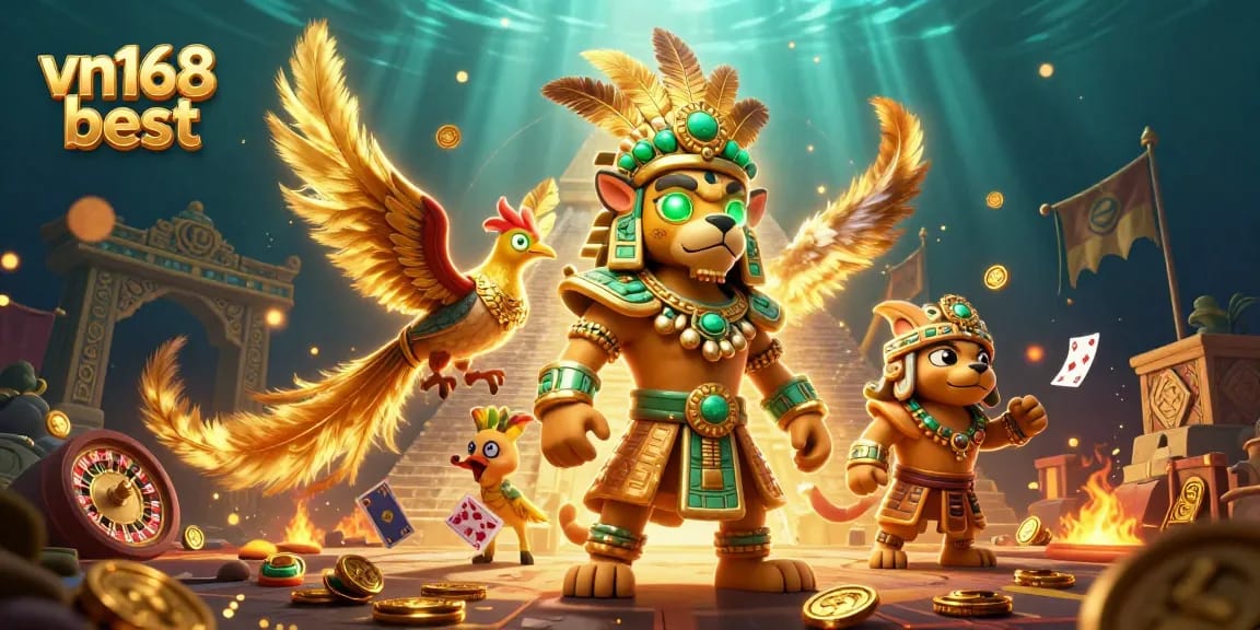 Bet on your luck with vn168 best at this vibrant 3D casino illustration showcasing a lively live dealer scene.