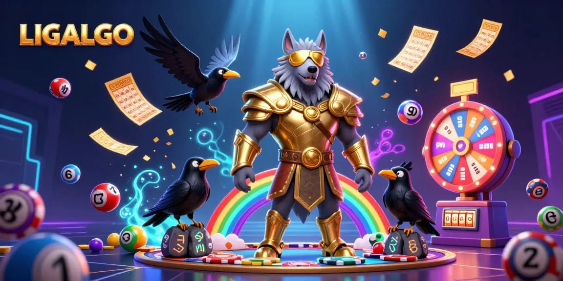 Engage with LIGALGO's vibrant casino experience featuring Odin and ravens amidst excitement.