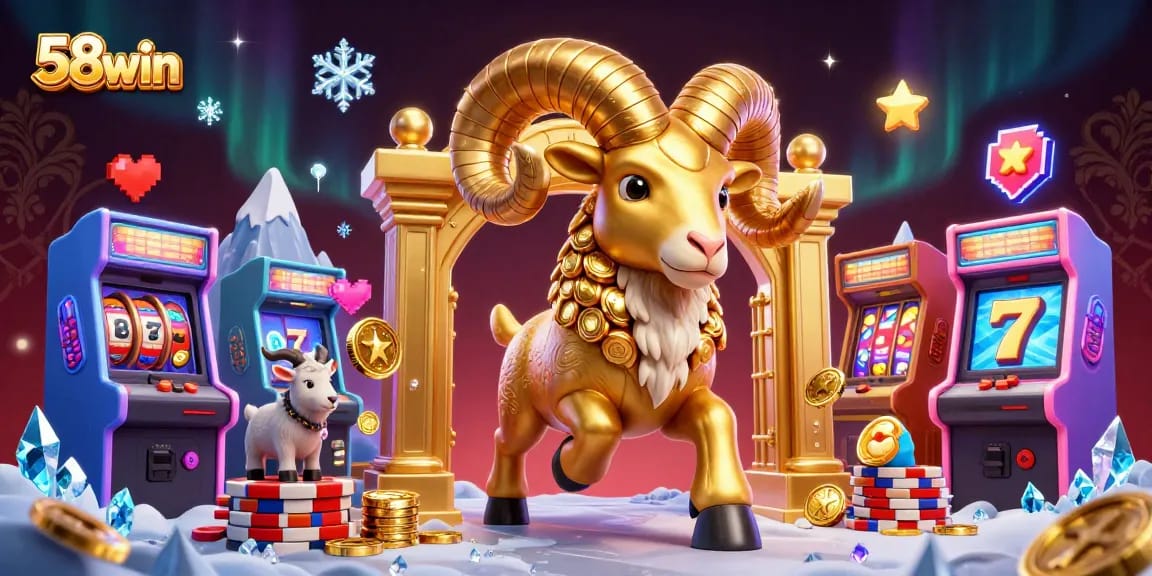 Experience the thrilling games at 58win featuring dynamic slot reels and golden icons.
