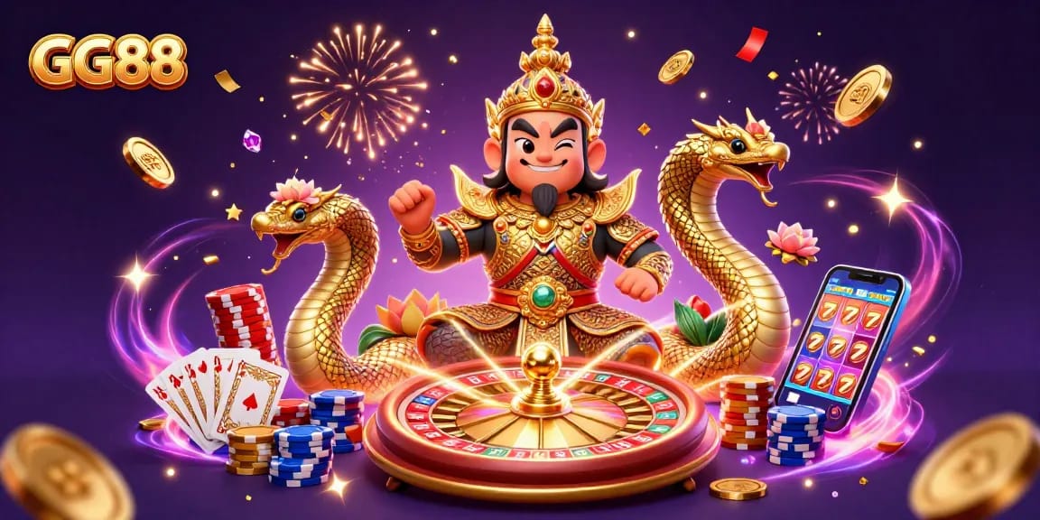 GG88 engages players with dazzling casino excitement featuring rich 3D elements, including coins and cards.