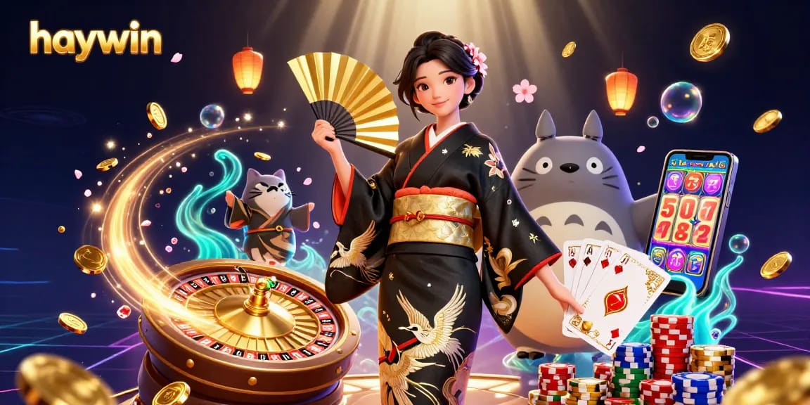 Experience the thrill of winning with haywin in this vibrant casino illustration filled with dynamic elements.