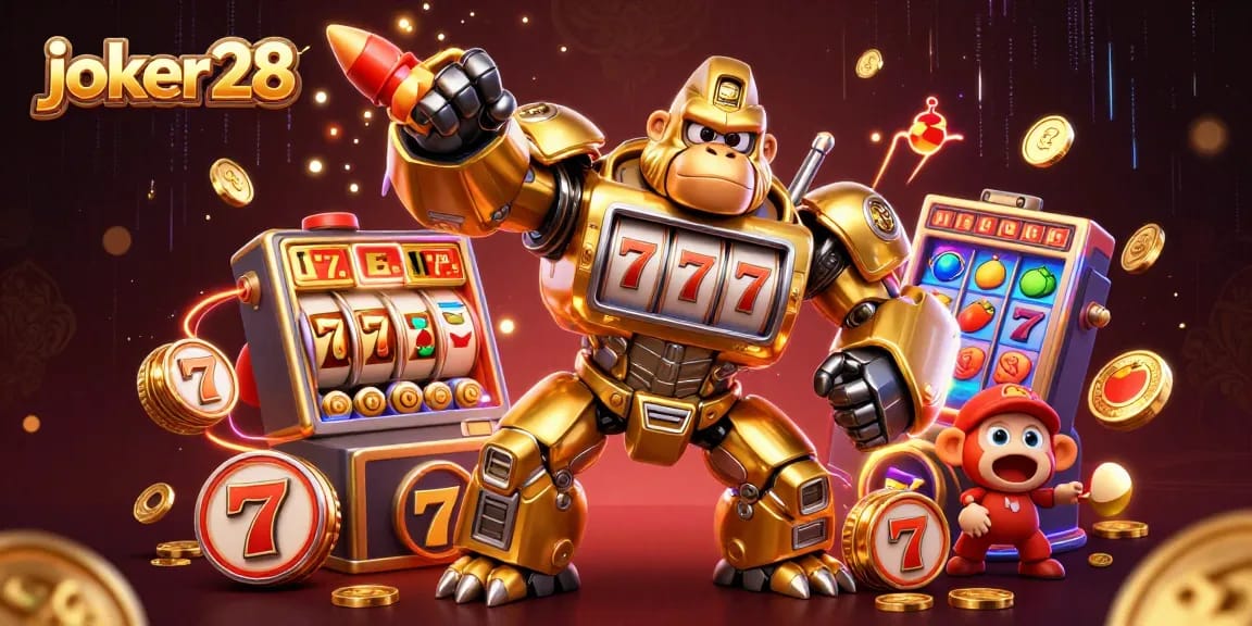 joker28 menghadirkan pengalaman bermain slot yang menarik dengan gorila emas dan elemen permainan yang meriah.
