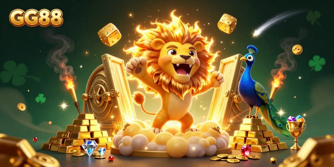 Experience thrilling wins with GG88's vibrant casino adventures featuring golden treasures and animated characters.