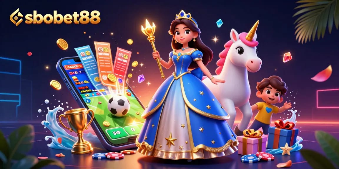SBOBET88 sports betting scene with a glamorous woman, vibrant betting elements, and dynamic game action.